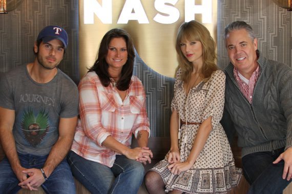 Taylor Swift was honored by New York's NASH FM 94.7's America's Morning Show as their first in-studio guest. The superstar lands at No. 1 this week on the MusicRow Chart with her title track “Red.” Pictured (L-R): Chuck Wicks (AMS co-host), Terri Clark (AMS co-host), Swift, Blair Garner (AMS host.)