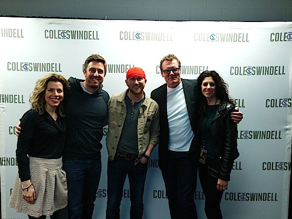 Pictured (L-R): WMN’s Midwest Regional Katie Bright, Product Manager Joel Borksi, Cole Swindell, EVP/GM Peter Strickland, and Red Light Management’s Kerri Edwards.