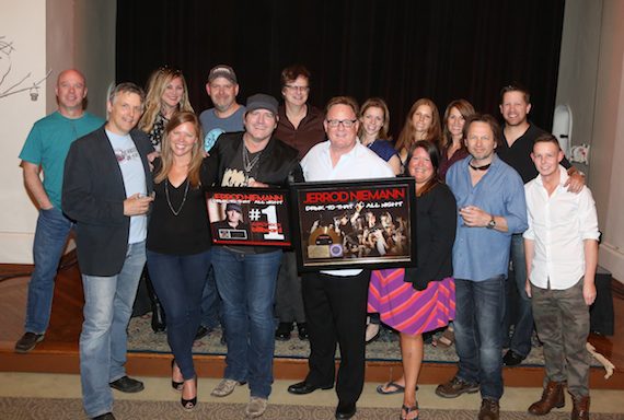 Photo 2 - Pictured front (L-R):  Fitzgerald Hartley’s Steve Emley, Arista’s Lesly Tyson, Niemann, Sony Music Nashville Chairman & CEO Gary Overton, Sony’s Alaina Vehec, producer Jimmie Lee Sloas, and Sony’s Rusty Sherrill. Pictured back (L-R):  Sony Music Nashville’s RG Jones; Arista’s Ali O’Connell, Andy Elliott, John Sigler, Jenny Shearin, Lauren Thomas, Jeri Cooper, and Ryan Dokke. Photo:  Alan Poizner