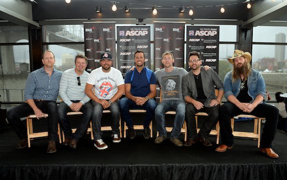 Pictured (L-R): Jim Beavers, Rodney Clawson, Dallas Davidson, Luke Bryan, Ashley Gorley, Chris DeStefano, Chris Stapleton