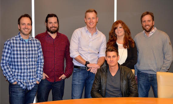 Pictured (L-R): Nate Towne (Agent, WME), Jared Gutstadt (CEO, Jingle Punks/Pop Up Music), Pete Olson (VP, Artist Mgmt & Development Pop Up Music, Clark Manson (ARTIST), Liz O’Sullivan (VP, Publishing & Artist Dev., Pop Up Music), Scott Safford (Attorney, Safford, Motley)