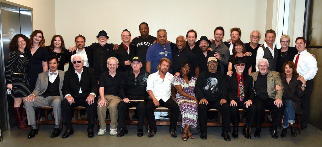 Pictured (standing, L-R): The Country Music Hall of Fame and Museum’s Abi Tapia; Lydia Rogers and Laura Rogers of the Secret Sisters; Kevin McKendree; Billy Swan; Luther Dickinson; Charles Myers, James Moon, and Frank Howard of the Valentines; Gary Craig; Colin Linden; Charles Esten; Chuck Mead; Nikki Silva of the Kitchen Sisters; Dave Roe; Mark Collie; and the Country Music Hall of Fame and Museum’s Carolyn Tate and Michael Gray; (Seated, L-R): Eric Heatherly; W.S. Holland; Peter Guralnick; J.M. Van Eaton; Jerry Phillips; Valerie Woodhouse of the Valentines; Marvell Thomas; Sonny Burgess; Charlie Rich, Jr.; and Davia Nelson of the Kitchen Sisters. Photo: Rick Diamond/Getty Images for Country Music Hall of Fame and Museum