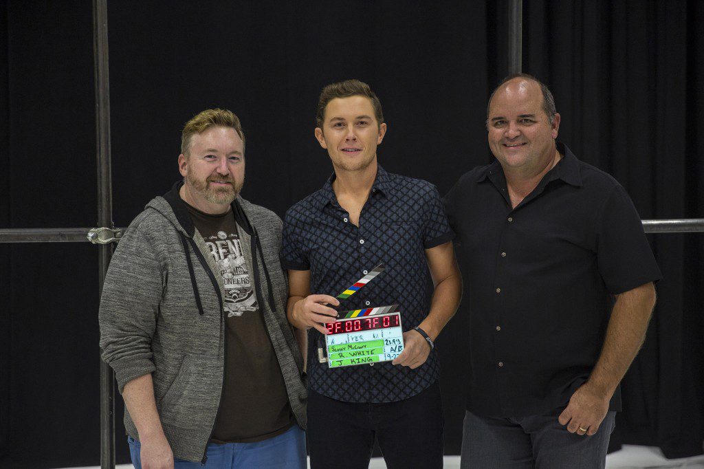 Pictured: director Roman White; Scotty McCreery; McCreery's manager John Lytle of Lytle Management. Photo:  Eric Adkins 