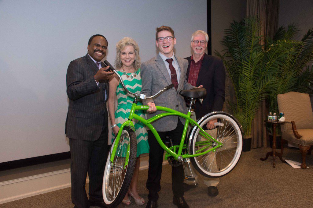 Pictured (L-R):  Student Emmy Awards Host/Channel 5’s Lelan Statom,  NATAS VP/Regions Bank’s Lisa Harless, Winning student Bryan Scott of Germantown High School in Memphis, TN, and Clifton Hunt, NATAS Nashville President and News Channel 5 editor. Photo:  Tommy Lawson